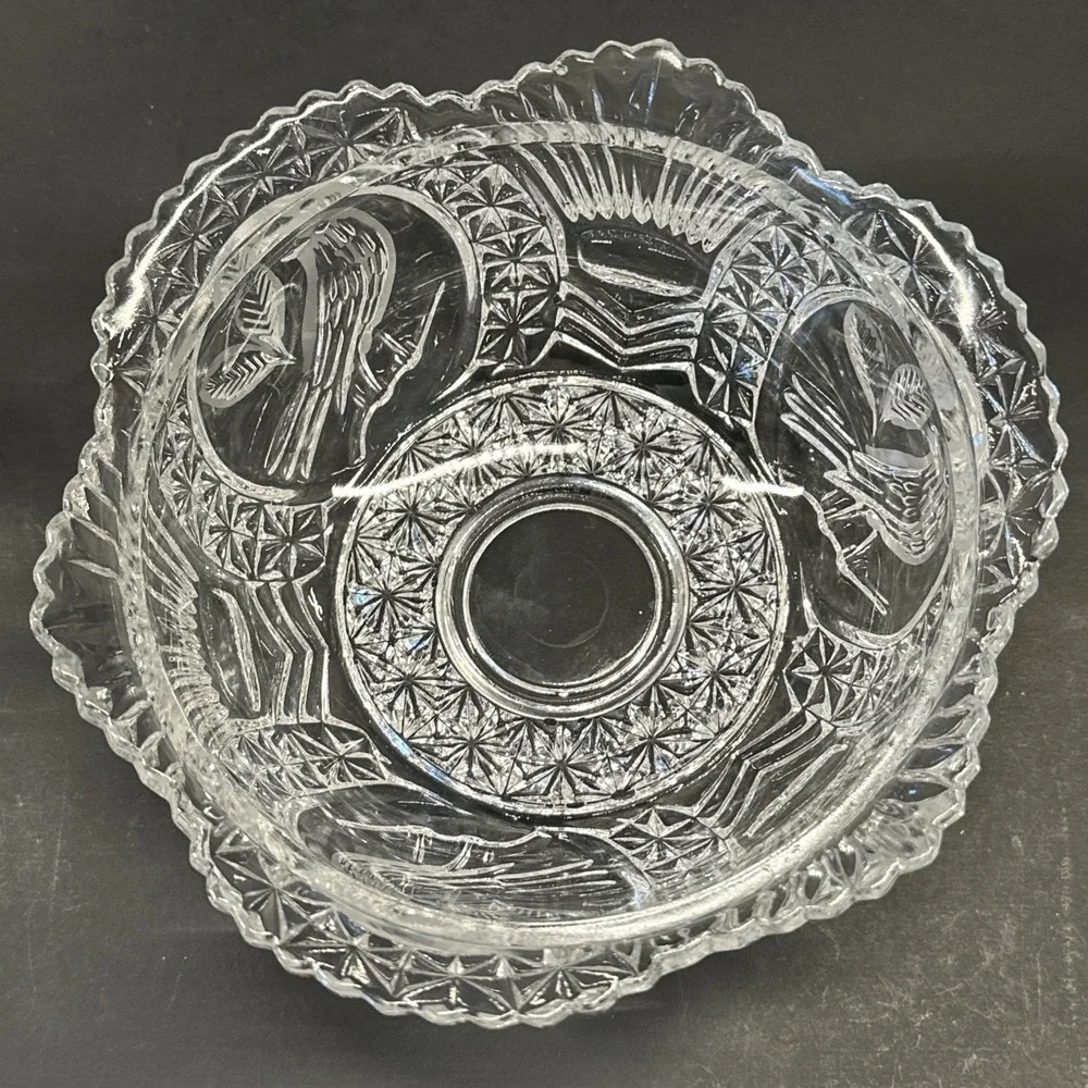Hofbauer Byrdes Collection Bird Clear Crystal Large Candy Dish Nut Bowl Lid VTG